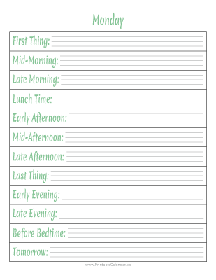 Blank Daily Calendar Sample Style Three - Green