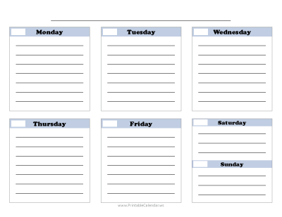 Blank Weekly Calendar - Blue with Cooper Font