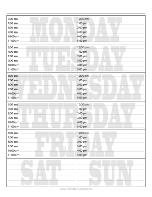 Blank Weekly Calendar Style Three