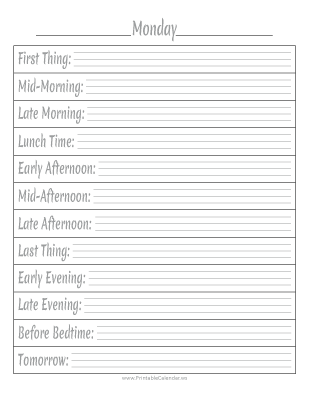 Blank Daily Calendar Sample Style Three - Gray