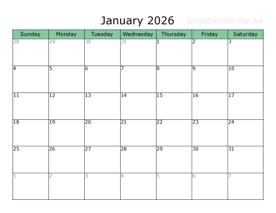 2026 Blank Monthly Calendar Sample