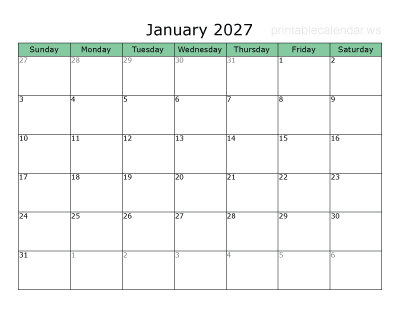 2027 Blank Monthly Calendar Sample