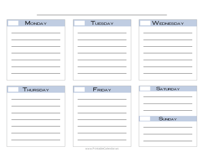 Blank Weekly Calendar - Blue with Cobalt Font