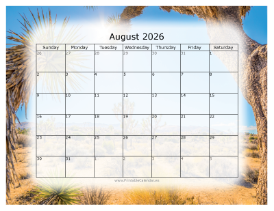 Colorful Calendar August 2026