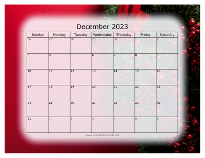 Colorful Calendar December 2023