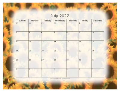 Colorful Calendar July 2027