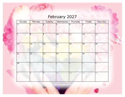 Colorful printable calendar February 2027