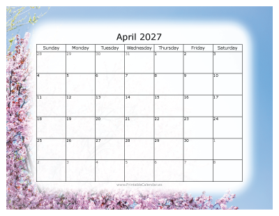 Colorful printable calendar April 2027
