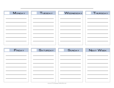Blank Weekly Calendar Style Two — Blue with Cobalt Font preview