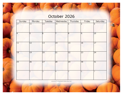 Colorful printable calendar October 2026