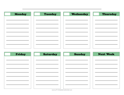 Blank Weekly Calendar Style Two — Green with Cooper Font preview