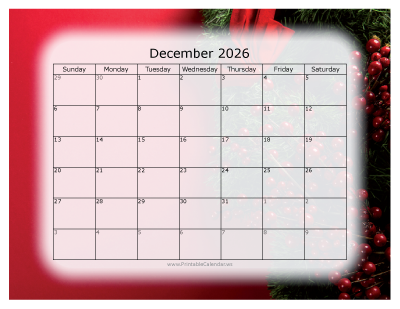 Colorful printable calendar December 2026