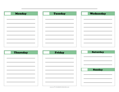 Blank Weekly Calendar Style One — Green with Cooper Font preview
