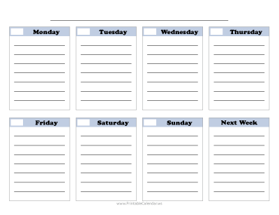 Blank Weekly Calendar Style Two — Blue with Cooper Font preview